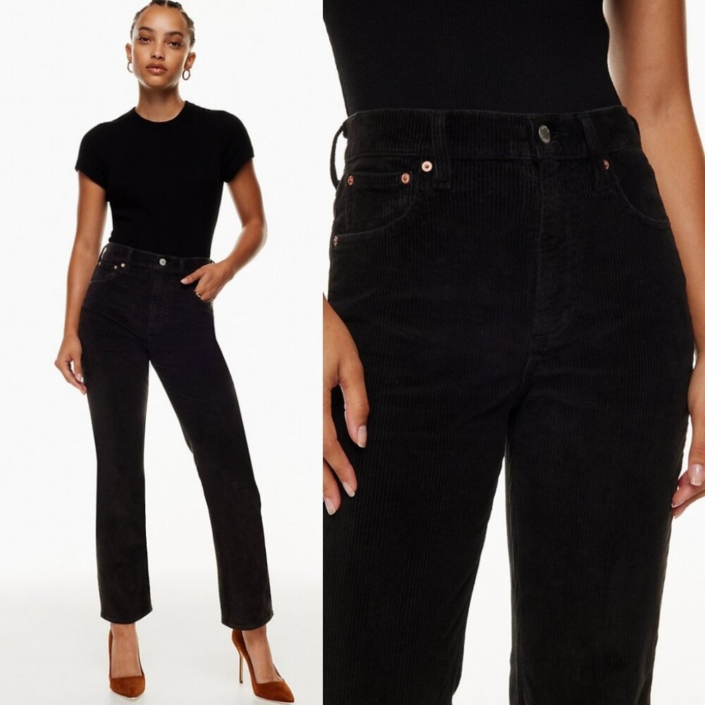 Denim Forum The Arlo High Rise Straight 28L Corduroy Jeans Black Size 28